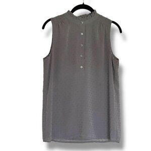 J Crew Women’s Swiss Dot Texured Gray Sleeveless Top 1/4 Button Sz 4 Career